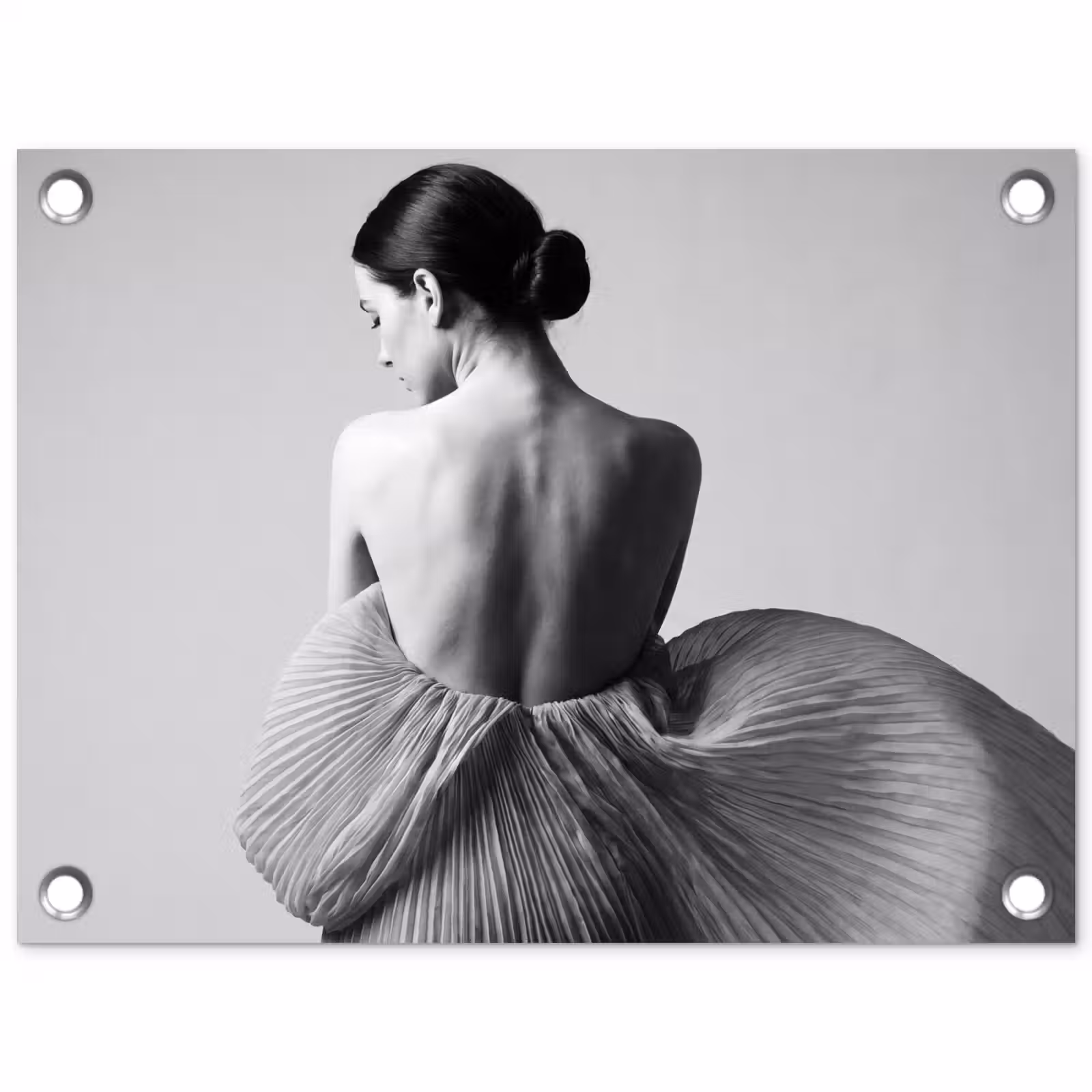 Tuinposter - Vrouw - Rug - Textuur - Zwart - Wit - Elegant — 1