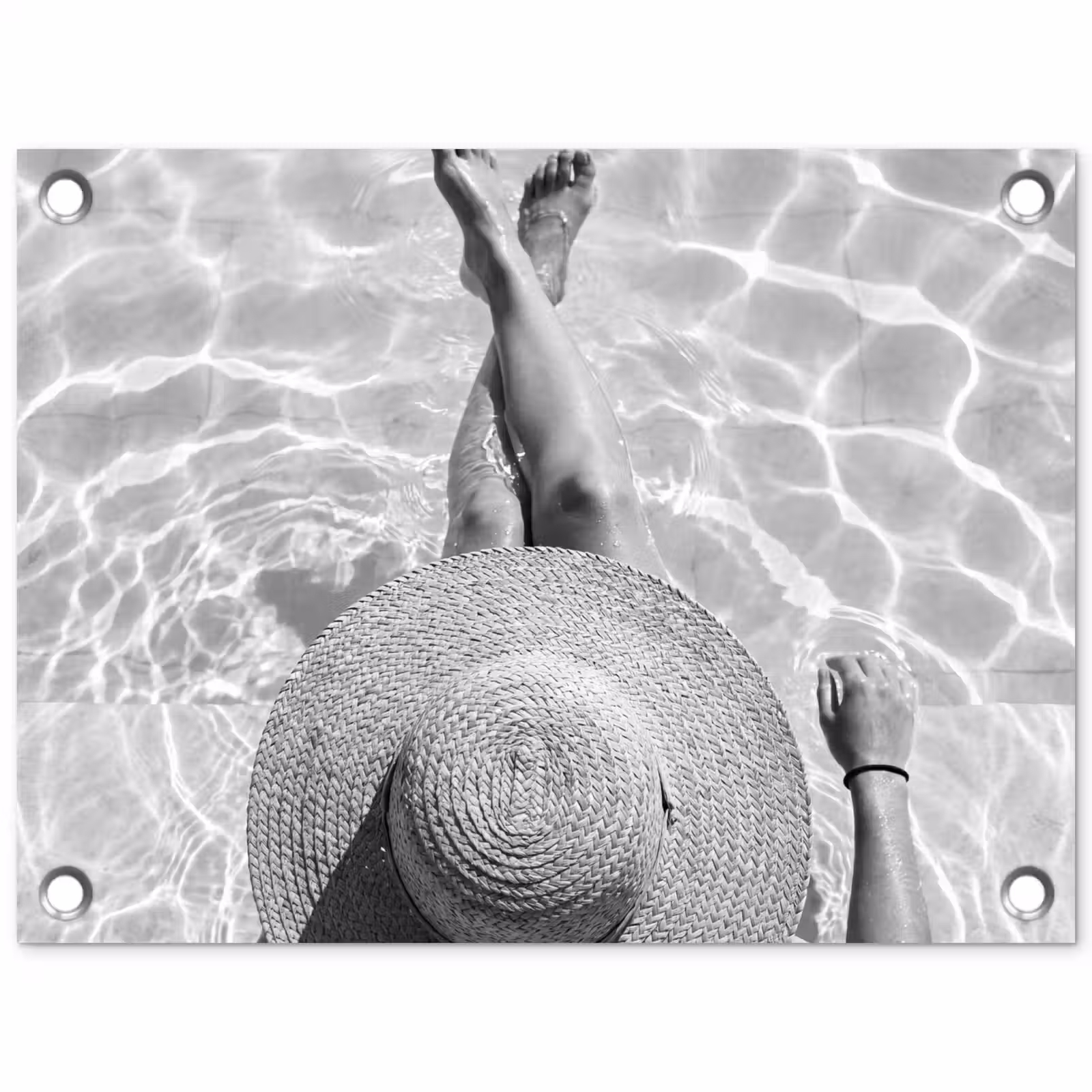 Tuinposter - Zwembad - Hoed - Water - Zwart - Wit - Zomers — 1