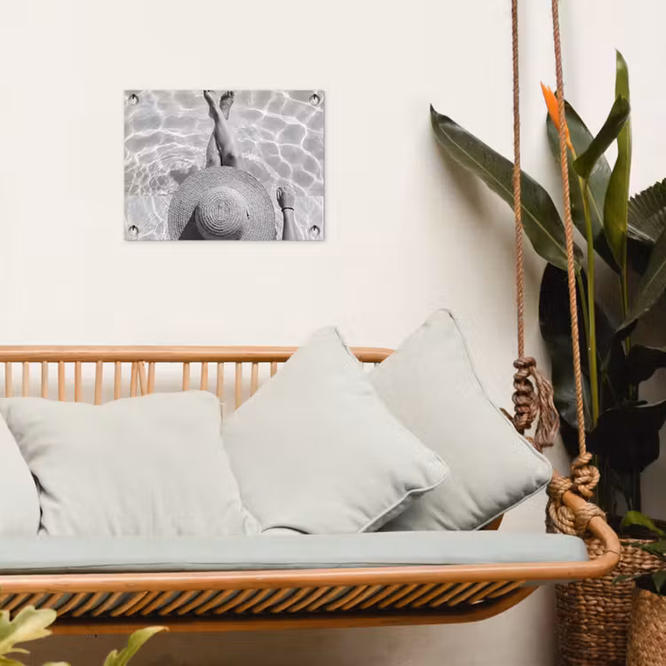 Tuinposter - Zwembad - Hoed - Water - Zwart - Wit - Zomers — 5