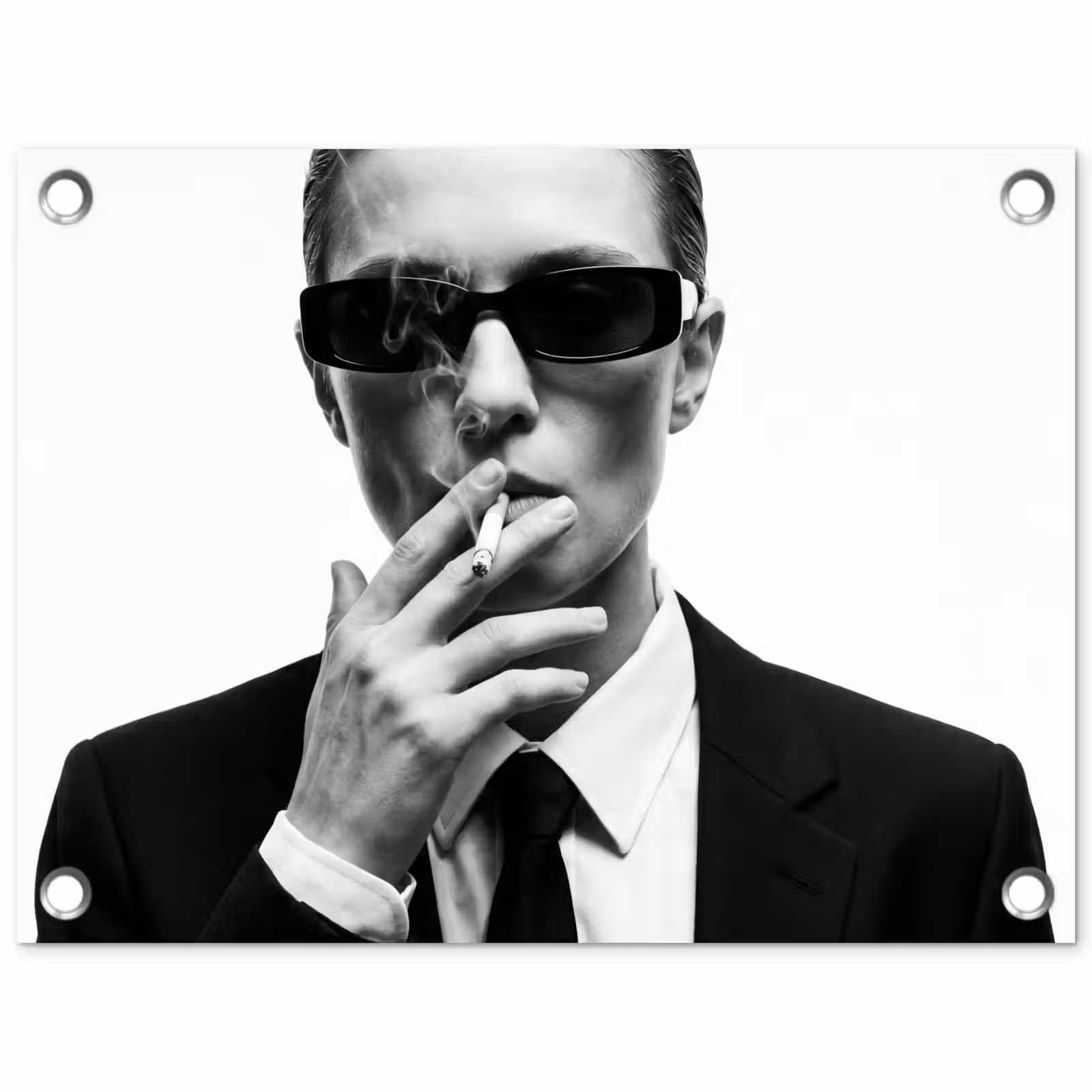 Tuinposter - Portret - Pak - Roken - Zwart - Wit - Stoer — 1