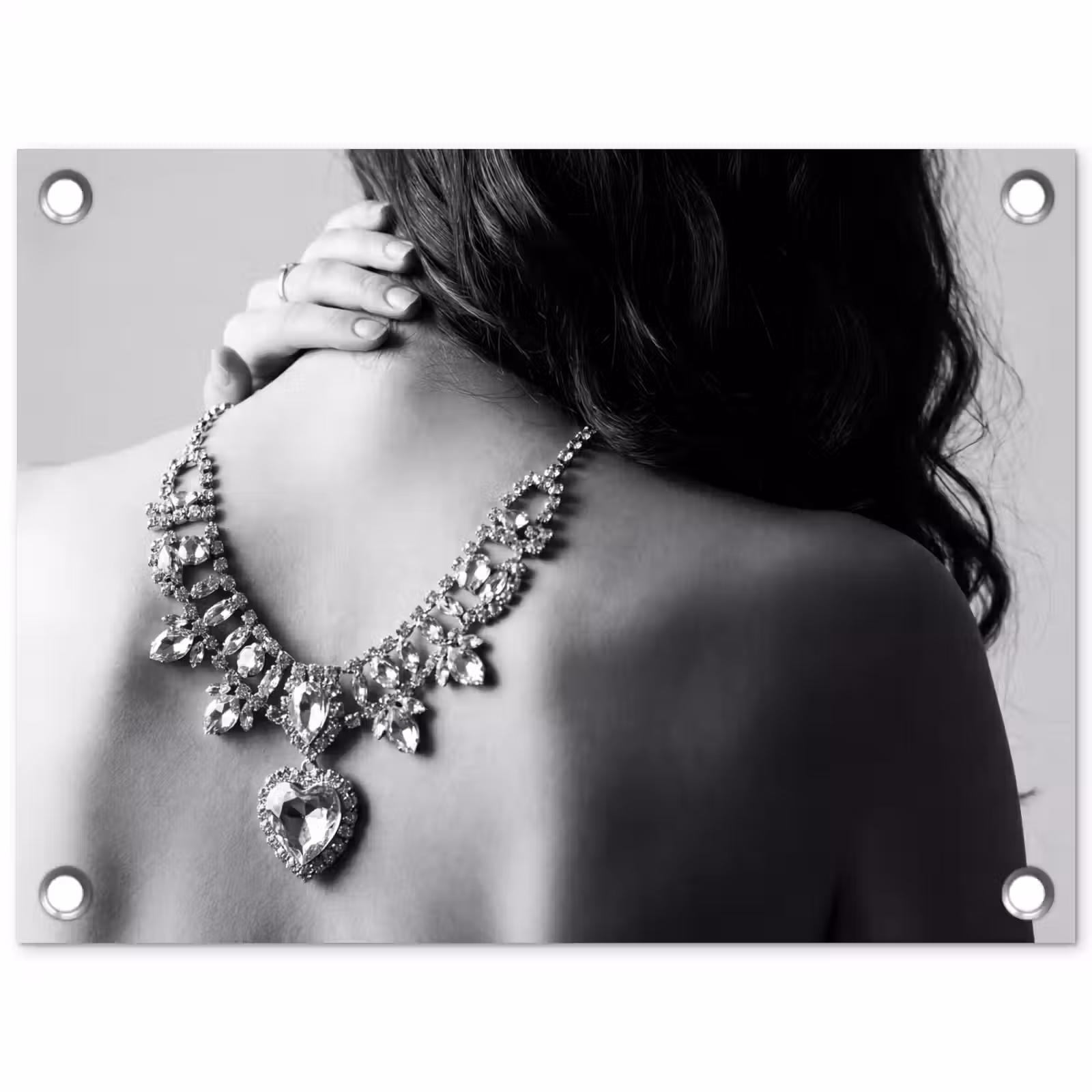 Tuinposter - Vrouw - Ketting - Fashion - Zwart - Wit — 1