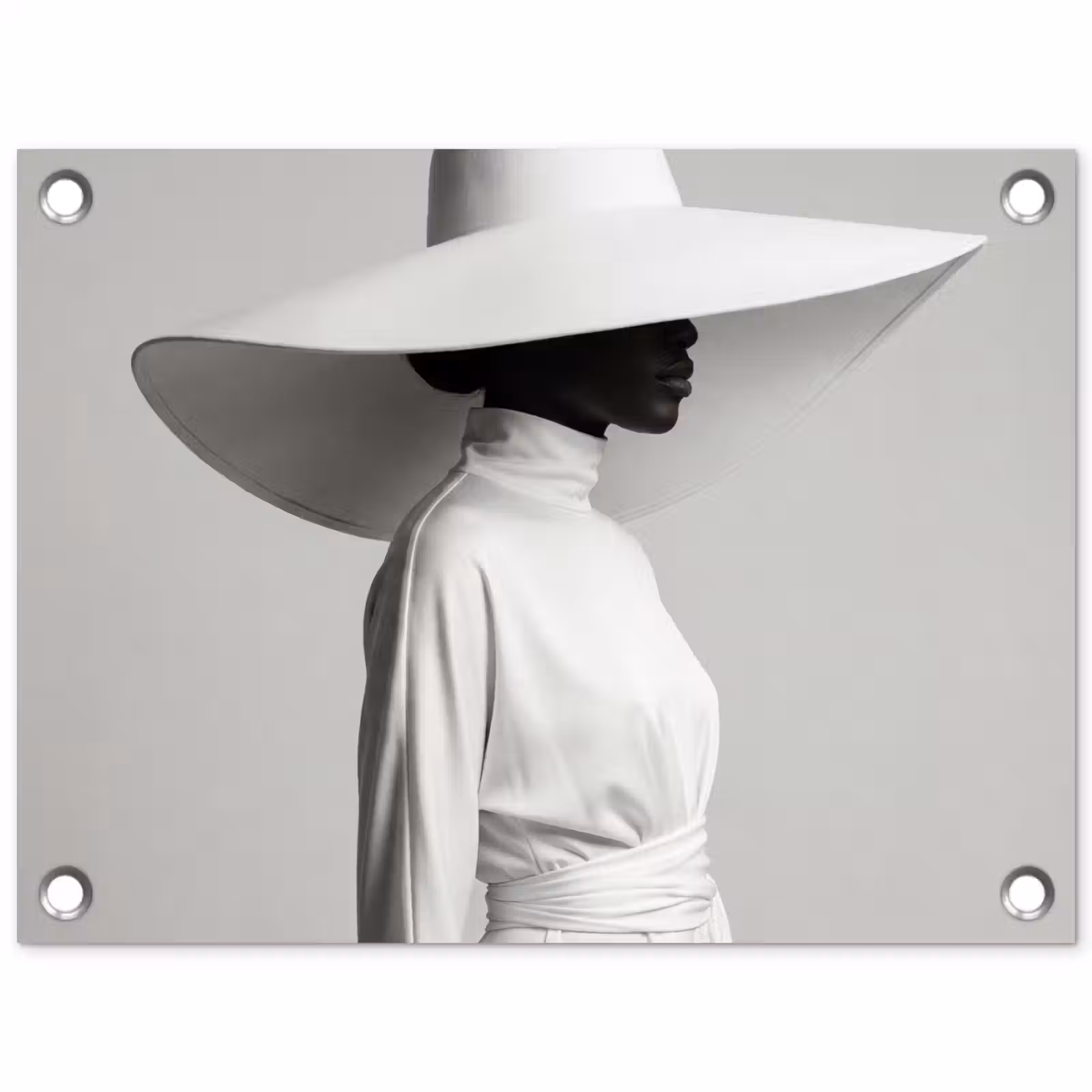 Tuinposter - Vrouw - Profiel - Hoed - Zwart - Wit - Minimalistisch — 1