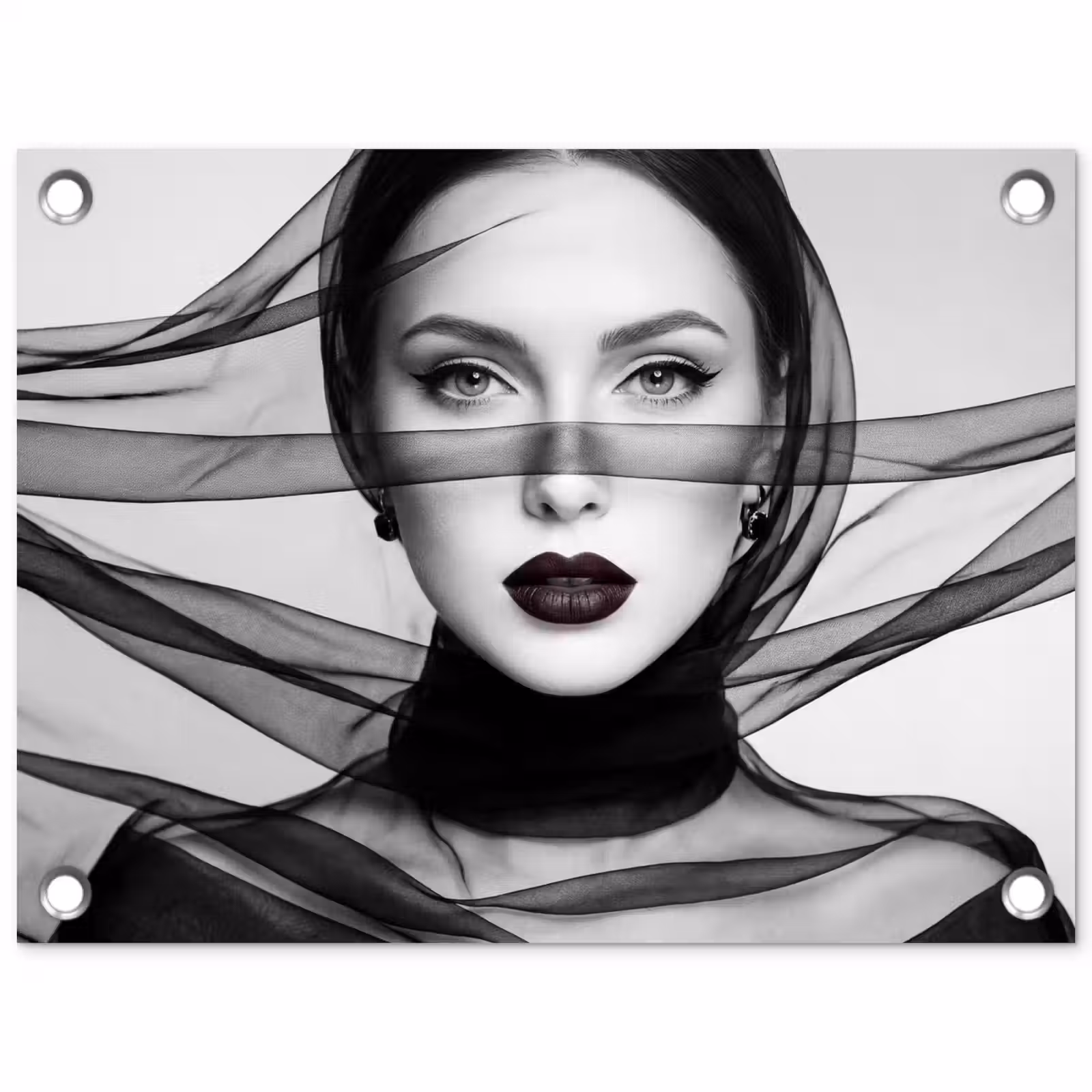 Tuinposter - Vrouw - Sluier - Portret - Zwart - Wit - Elegant — 1