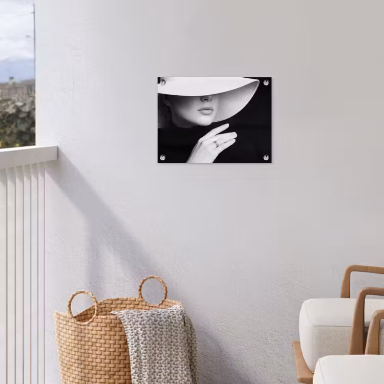 Tuinposter - Vrouw - Hoed - Hand - Zwart - Wit - Klassiek — 3
