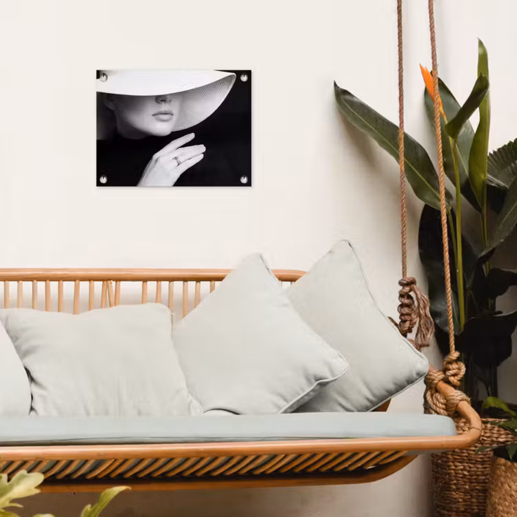 Tuinposter - Vrouw - Hoed - Hand - Zwart - Wit - Klassiek — 5