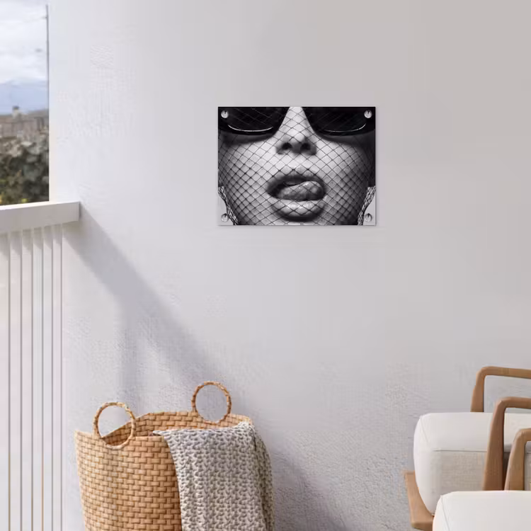Tuinposter - Vrouw - Net - Mysterieus - Zwart - Wit — 3