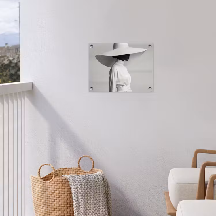 Tuinposter - Vrouw - Profiel - Hoed - Zwart - Wit - Minimalistisch — 3