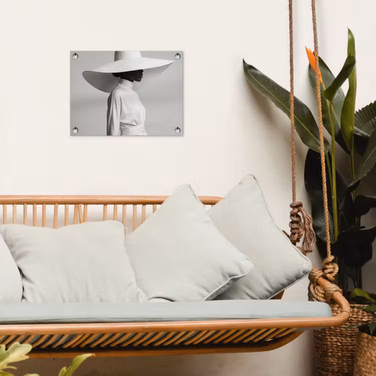 Tuinposter - Vrouw - Profiel - Hoed - Zwart - Wit - Minimalistisch — 5