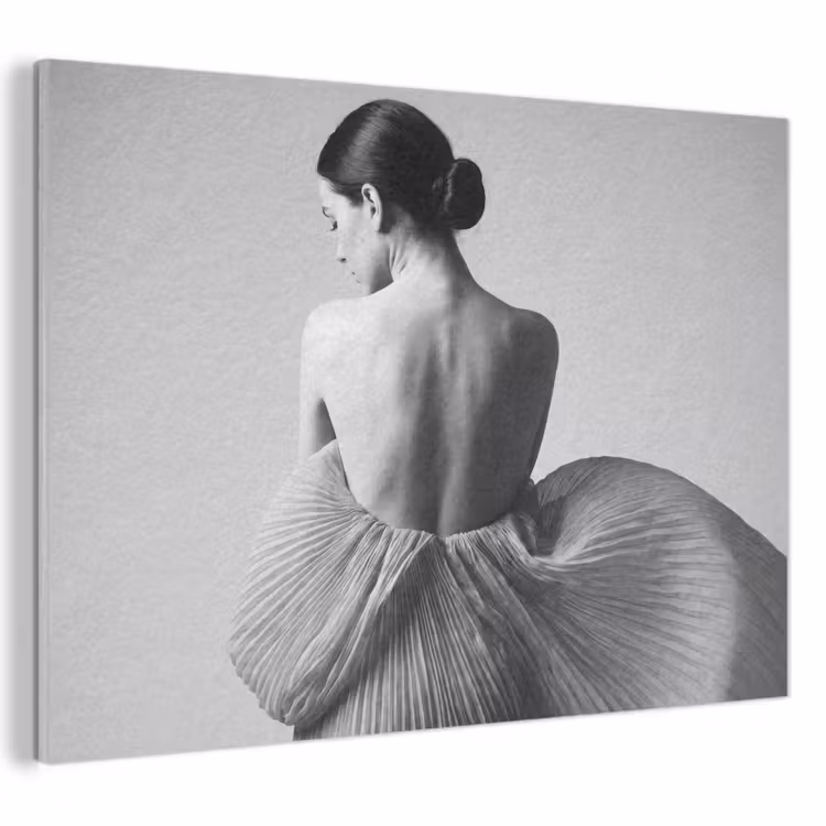 Akoestisch schilderij - Vrouw - Rug - Textuur - Zwart - Wit - Elegant — 1