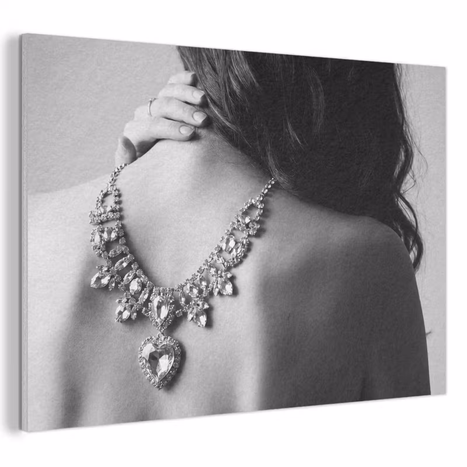 Akoestisch schilderij - Vrouw - Ketting - Fashion - Zwart - Wit — 1
