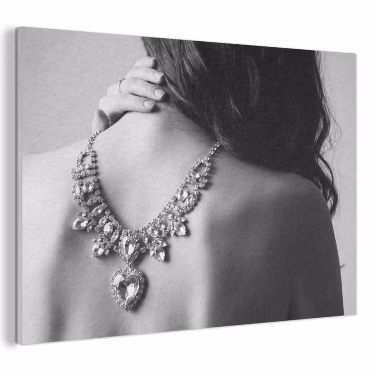 Akoestisch schilderij - Vrouw - Ketting - Fashion - Zwart - Wit — 1