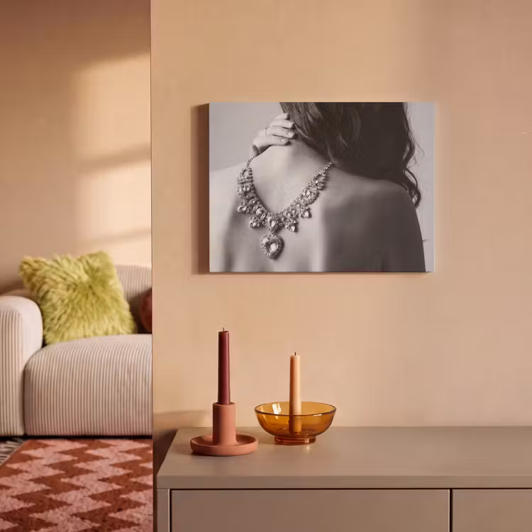 Akoestisch schilderij - Vrouw - Ketting - Fashion - Zwart - Wit — 2