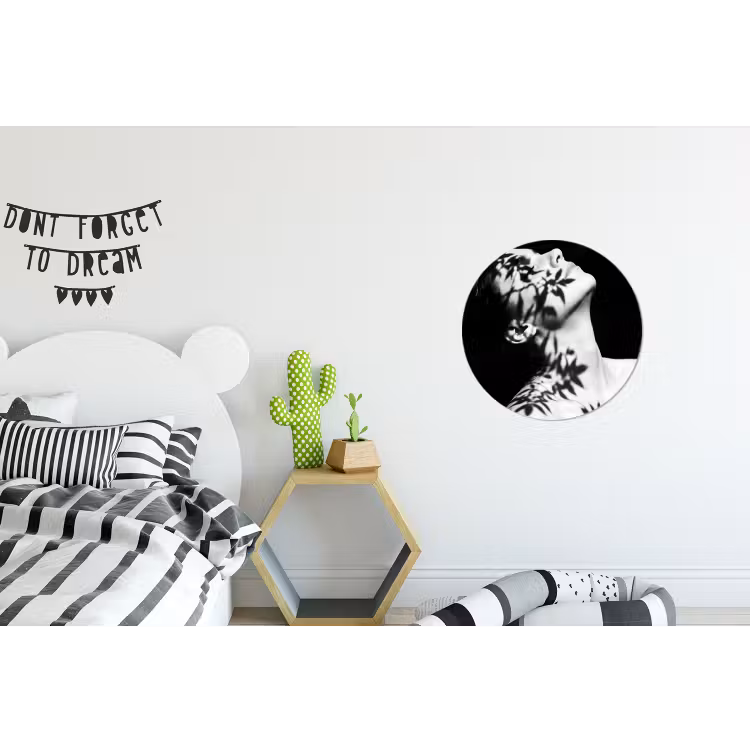Wandcirkel - Aluminium - Gezicht - Schaduw - Bladeren - Zwart - Wit - Intiem — 5