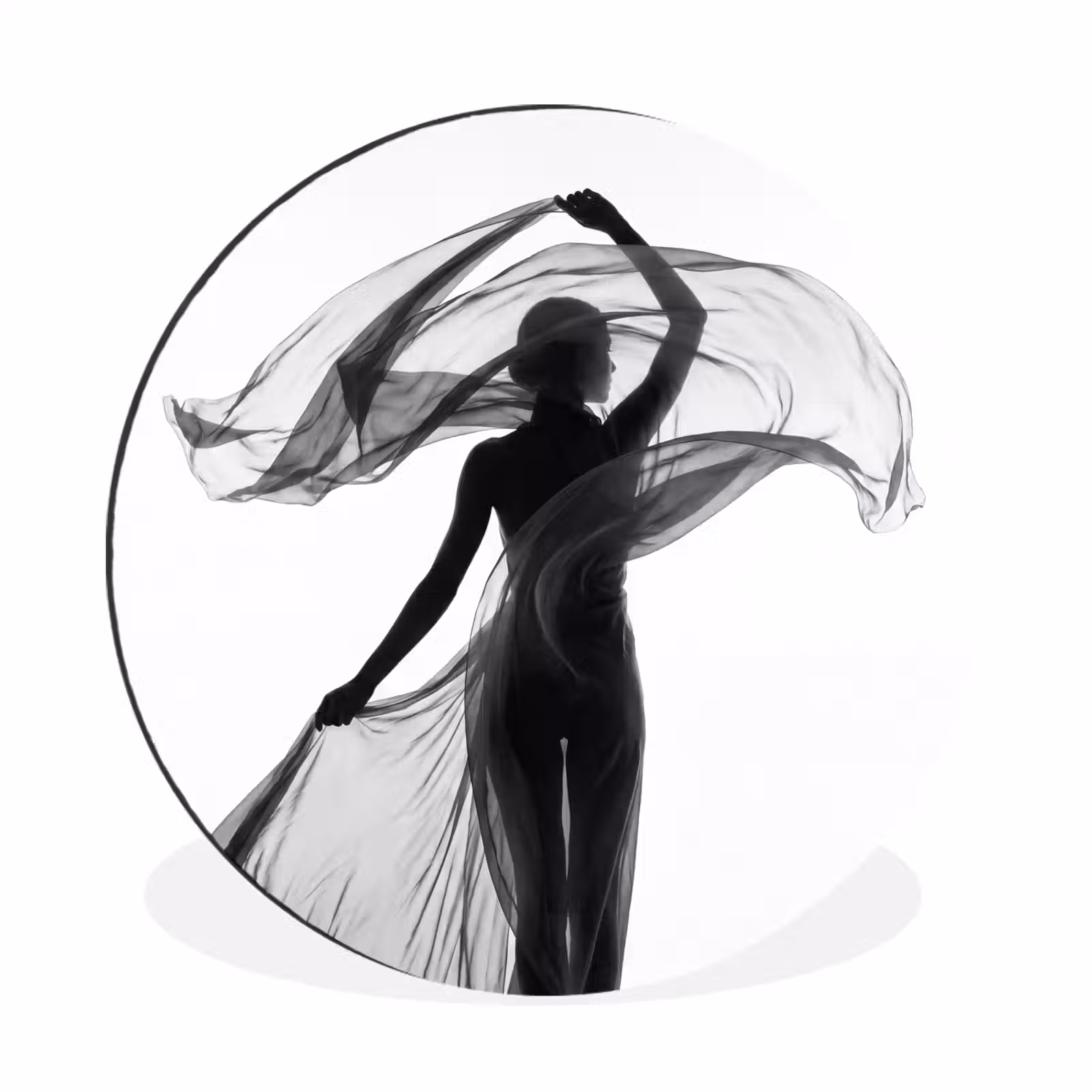 Wandcirkel - Aluminium - Vrouw - Sluier - Portret - Zwart - Wit - Artistiek — 1
