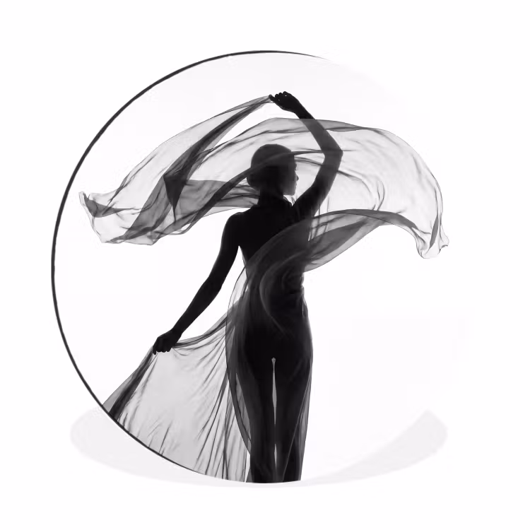Wandcirkel - Aluminium - Vrouw - Sluier - Portret - Zwart - Wit - Artistiek — 1