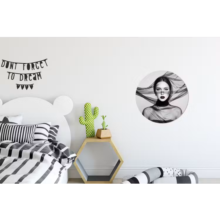 Wandcirkel - Aluminium - Vrouw - Sluier - Portret - Zwart - Wit - Elegant — 5