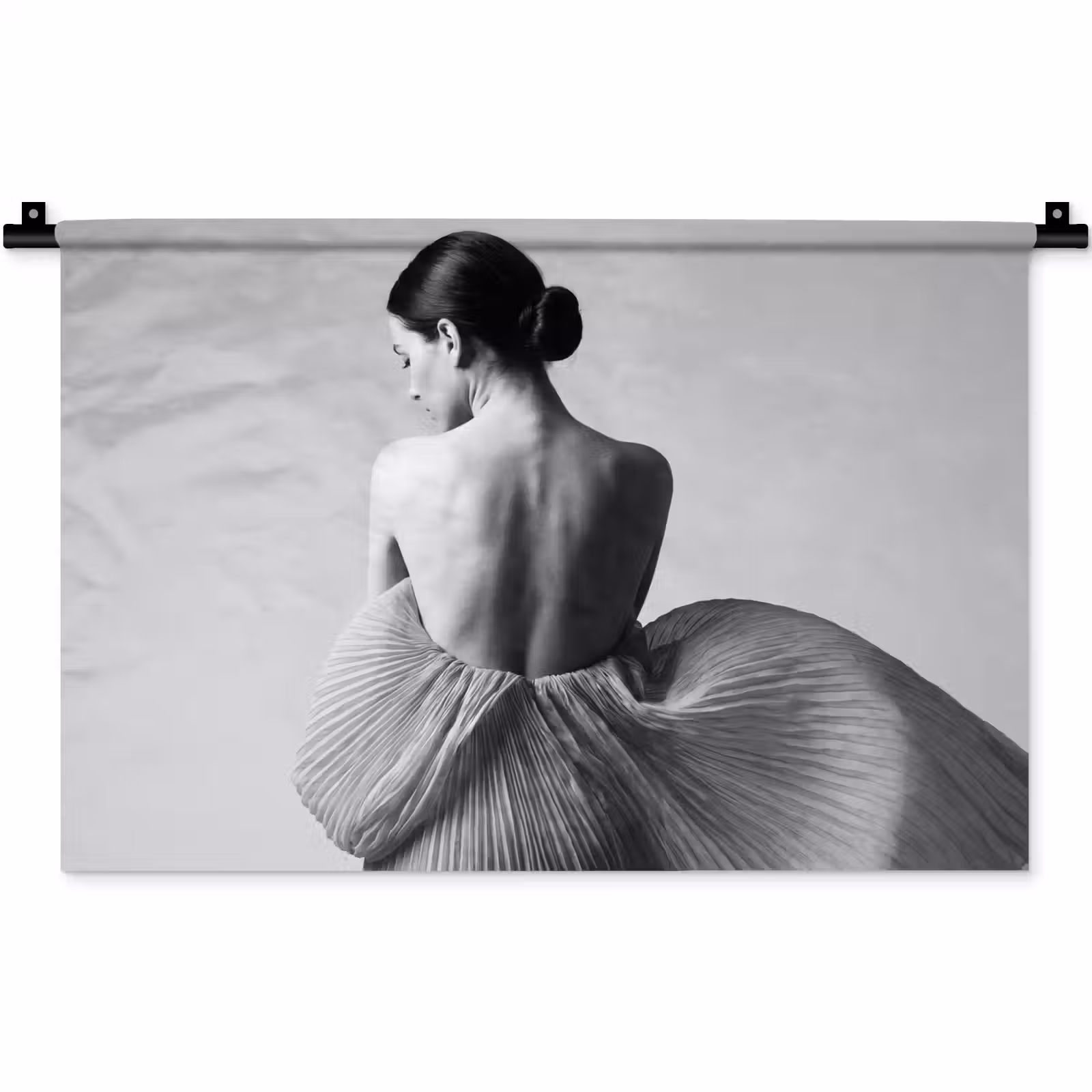 Wandkleed - Vrouw - Rug - Textuur - Zwart - Wit - Elegant — 1