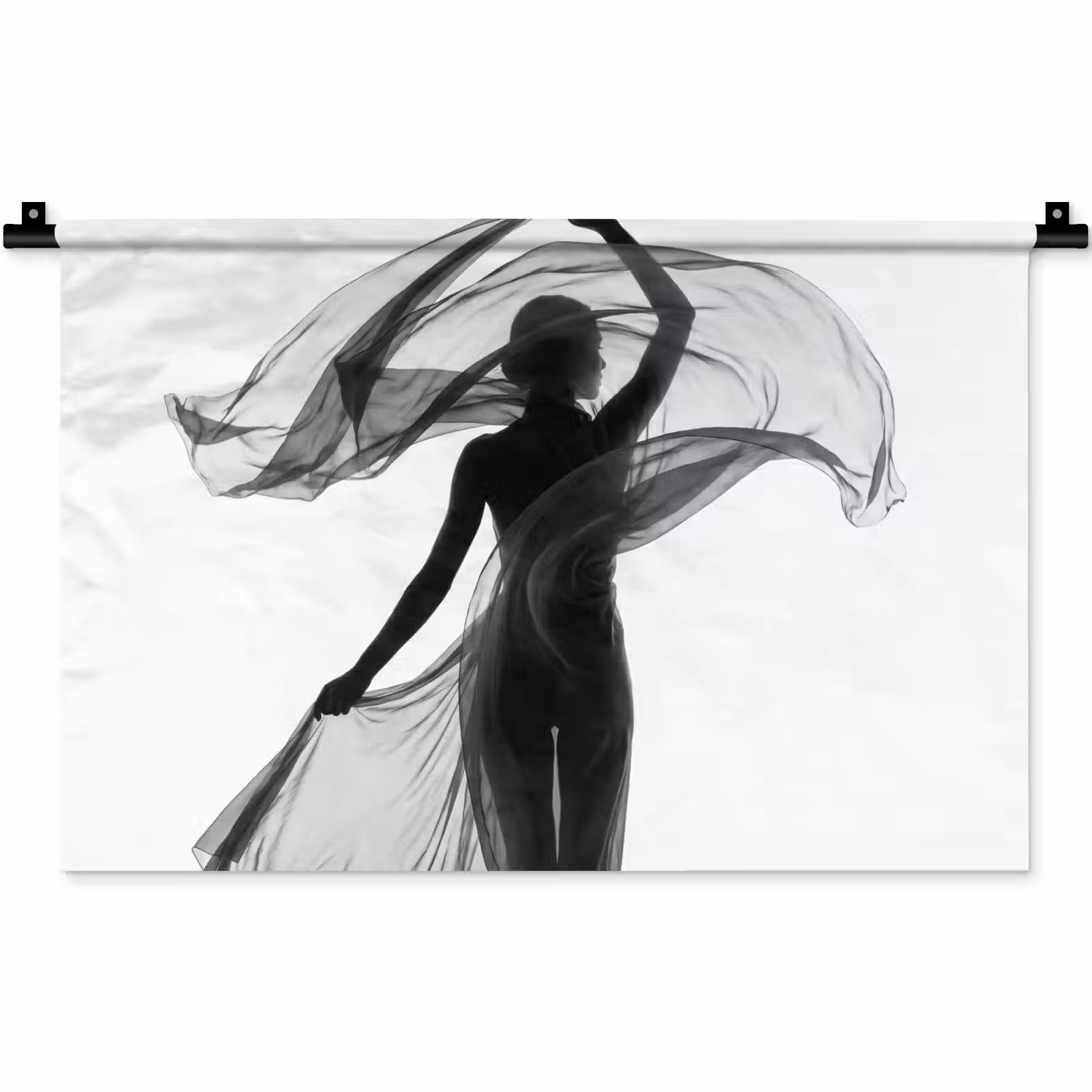 Wandkleed - Vrouw - Sluier - Portret - Zwart - Wit - Artistiek — 1