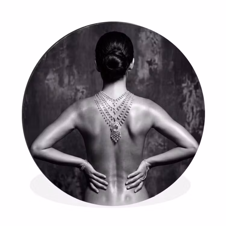Wandcirkel - Aluminium - Rug - Ketting - Portret - Zwart - Wit - Glamour — 1