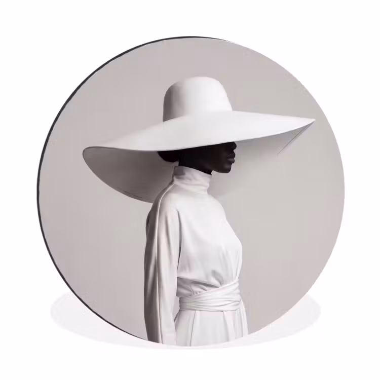 Wandcirkel - Aluminium - Vrouw - Profiel - Hoed - Zwart - Wit - Minimalistisch — 1