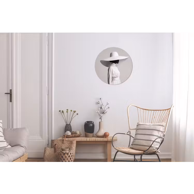 Wandcirkel - Aluminium - Vrouw - Profiel - Hoed - Zwart - Wit - Minimalistisch — 2