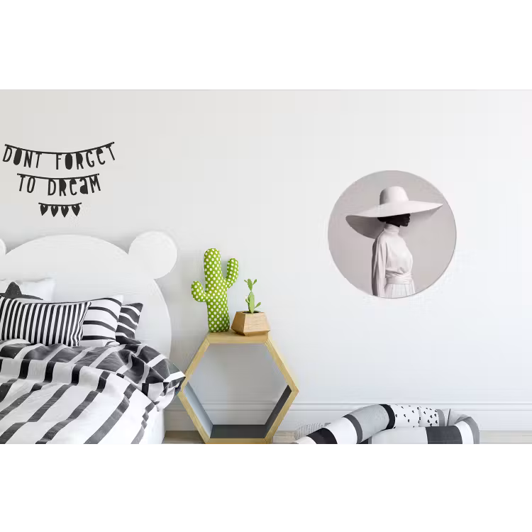 Wandcirkel - Aluminium - Vrouw - Profiel - Hoed - Zwart - Wit - Minimalistisch — 5