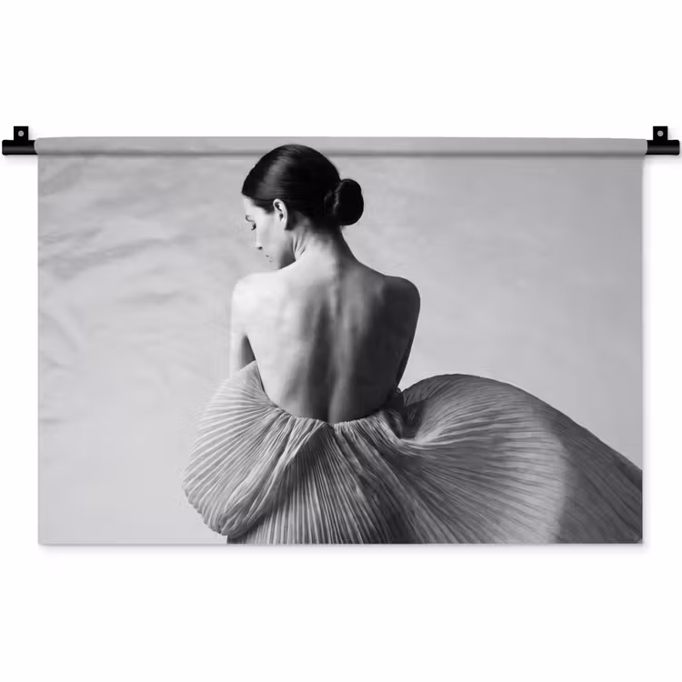 Wandkleed - Vrouw - Rug - Textuur - Zwart - Wit - Elegant — 1