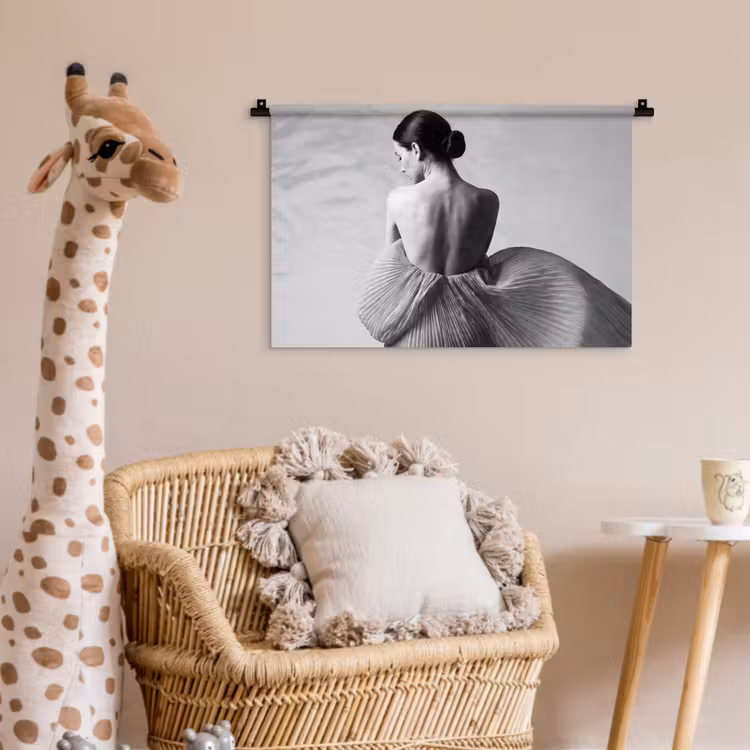 Wandkleed - Vrouw - Rug - Textuur - Zwart - Wit - Elegant — 5