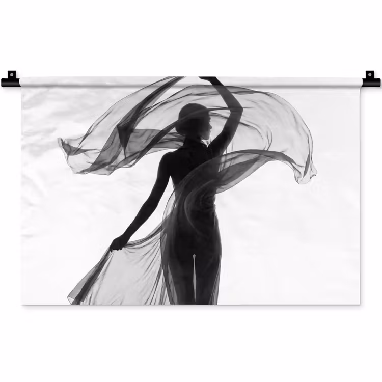 Wandkleed - Vrouw - Sluier - Portret - Zwart - Wit - Artistiek — 1