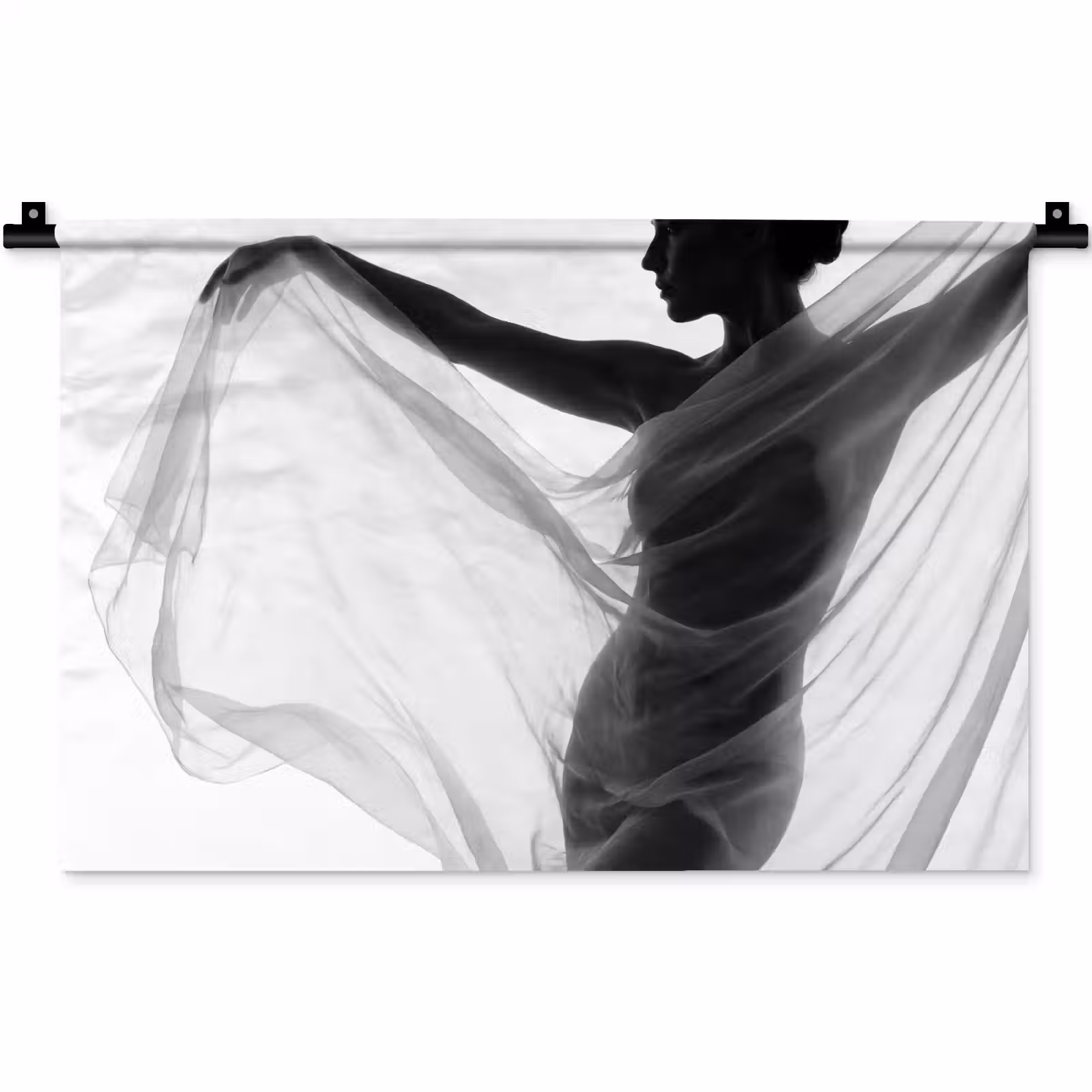 Wandkleed - Silhouet - Sluier - Vormen - Zwart - Wit - Sensueel — 1