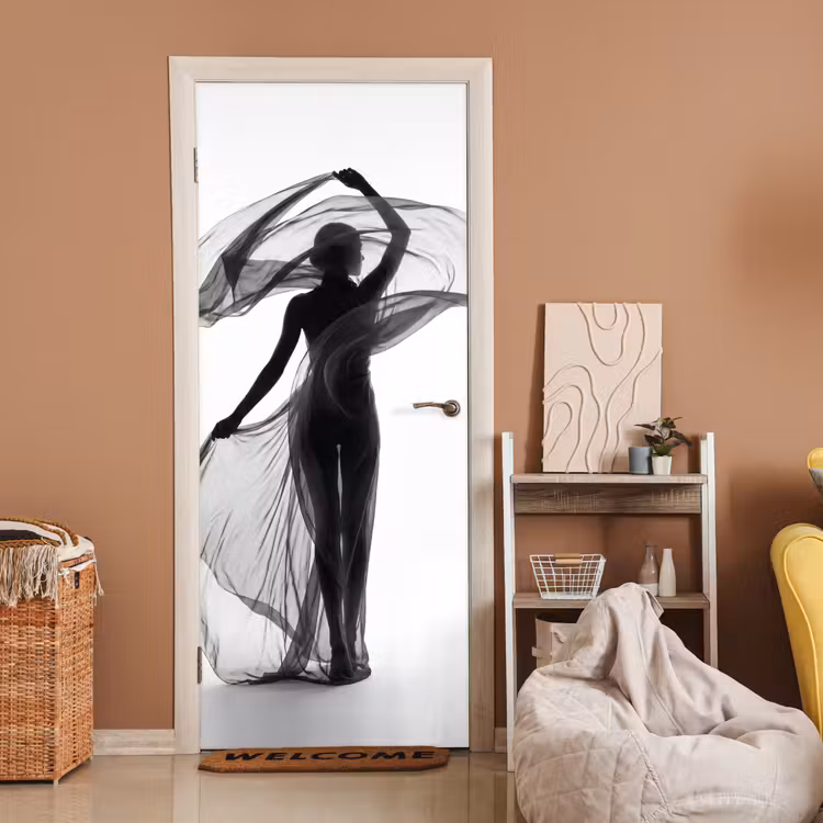 Deursticker - Vrouw - Sluier - Portret - Zwart - Wit - Artistiek — 2