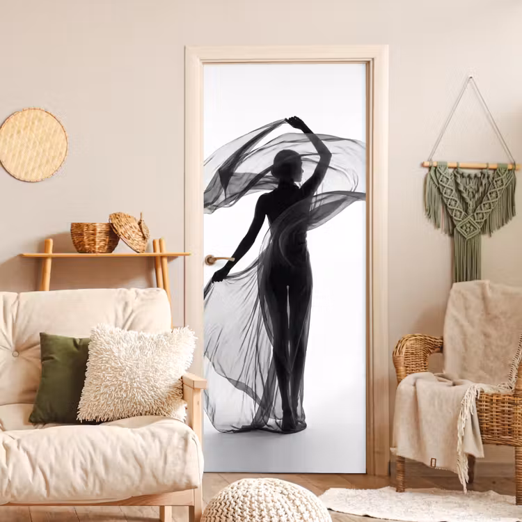 Deursticker - Vrouw - Sluier - Portret - Zwart - Wit - Artistiek — 4