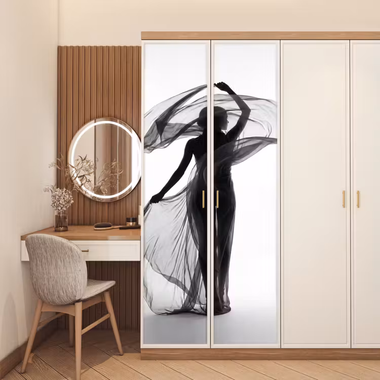 Deursticker - Vrouw - Sluier - Portret - Zwart - Wit - Artistiek — 5