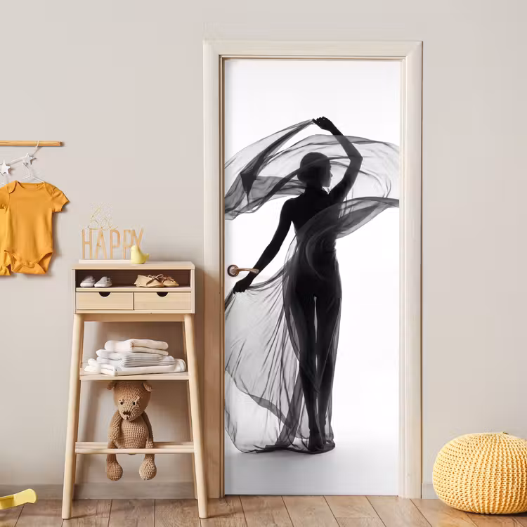 Deursticker - Vrouw - Sluier - Portret - Zwart - Wit - Artistiek — 6