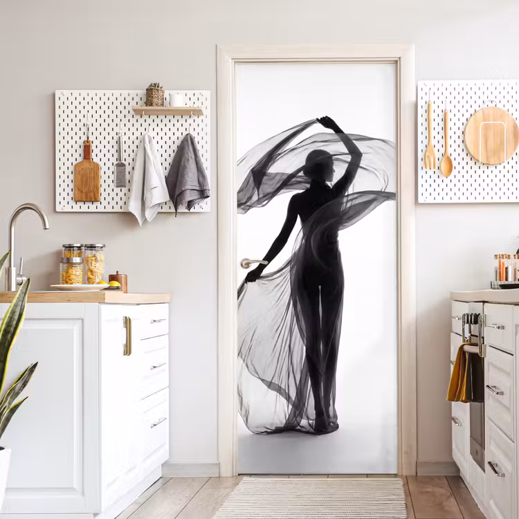 Deursticker - Vrouw - Sluier - Portret - Zwart - Wit - Artistiek — 7