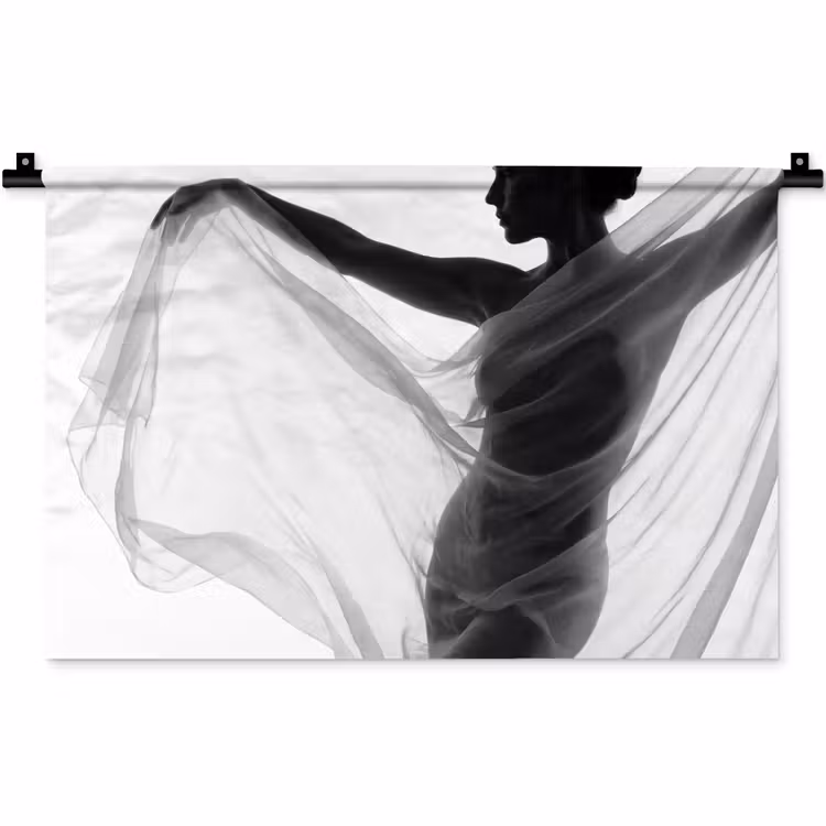 Wandkleed - Silhouet - Sluier - Vormen - Zwart - Wit - Sensueel — 1