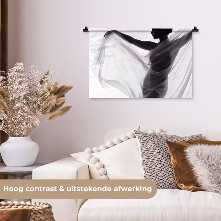 Wandkleed - Silhouet - Sluier - Vormen - Zwart - Wit - Sensueel — 4