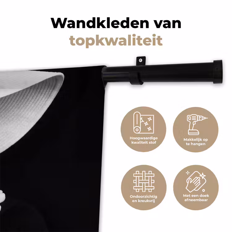 Wandkleed - Vrouw - Hoed - Hand - Zwart - Wit - Klassiek — 3
