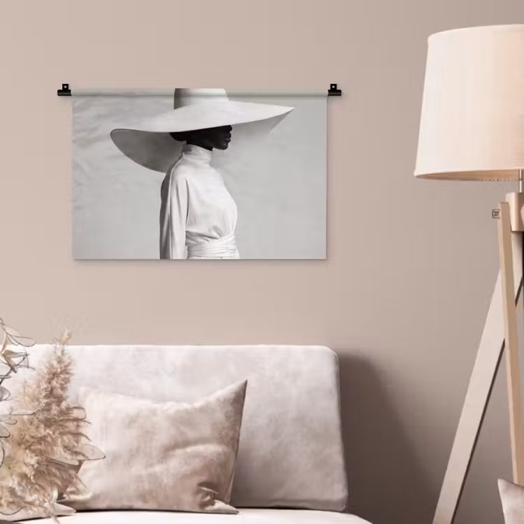 Wandkleed - Vrouw - Profiel - Hoed - Zwart - Wit - Minimalistisch — 2