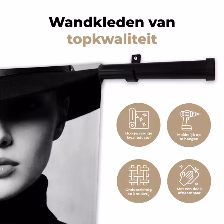 Wandkleed - Vrouw - Schaduw - Zwart - Wit - Mysterieus — 3