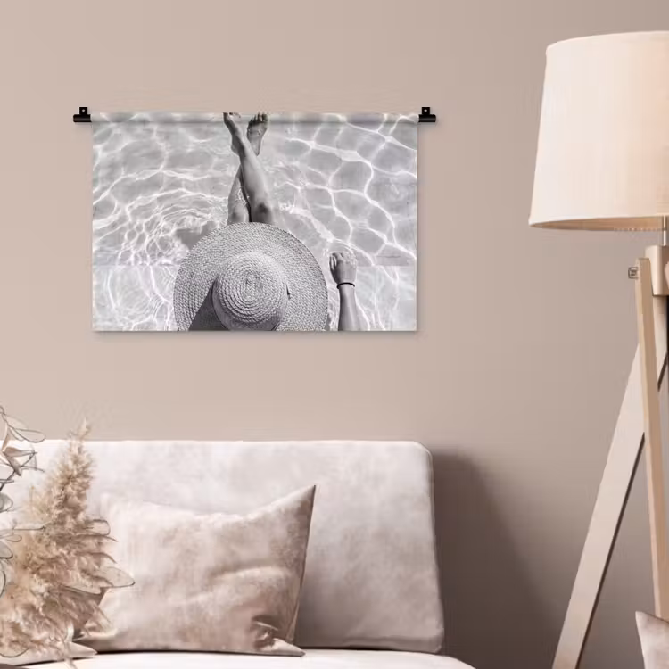 Wandkleed - Zwembad - Hoed - Water - Zwart - Wit - Zomers — 2