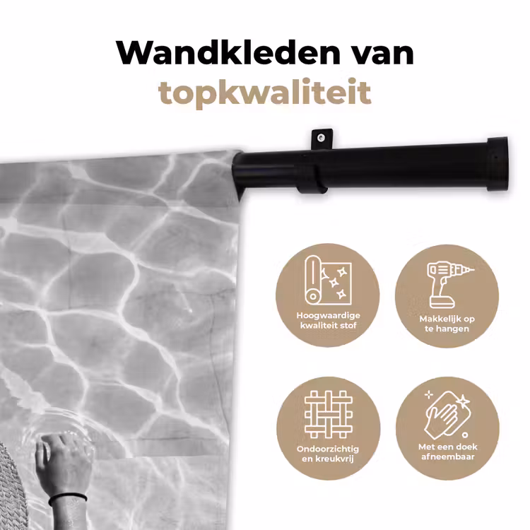 Wandkleed - Zwembad - Hoed - Water - Zwart - Wit - Zomers — 3
