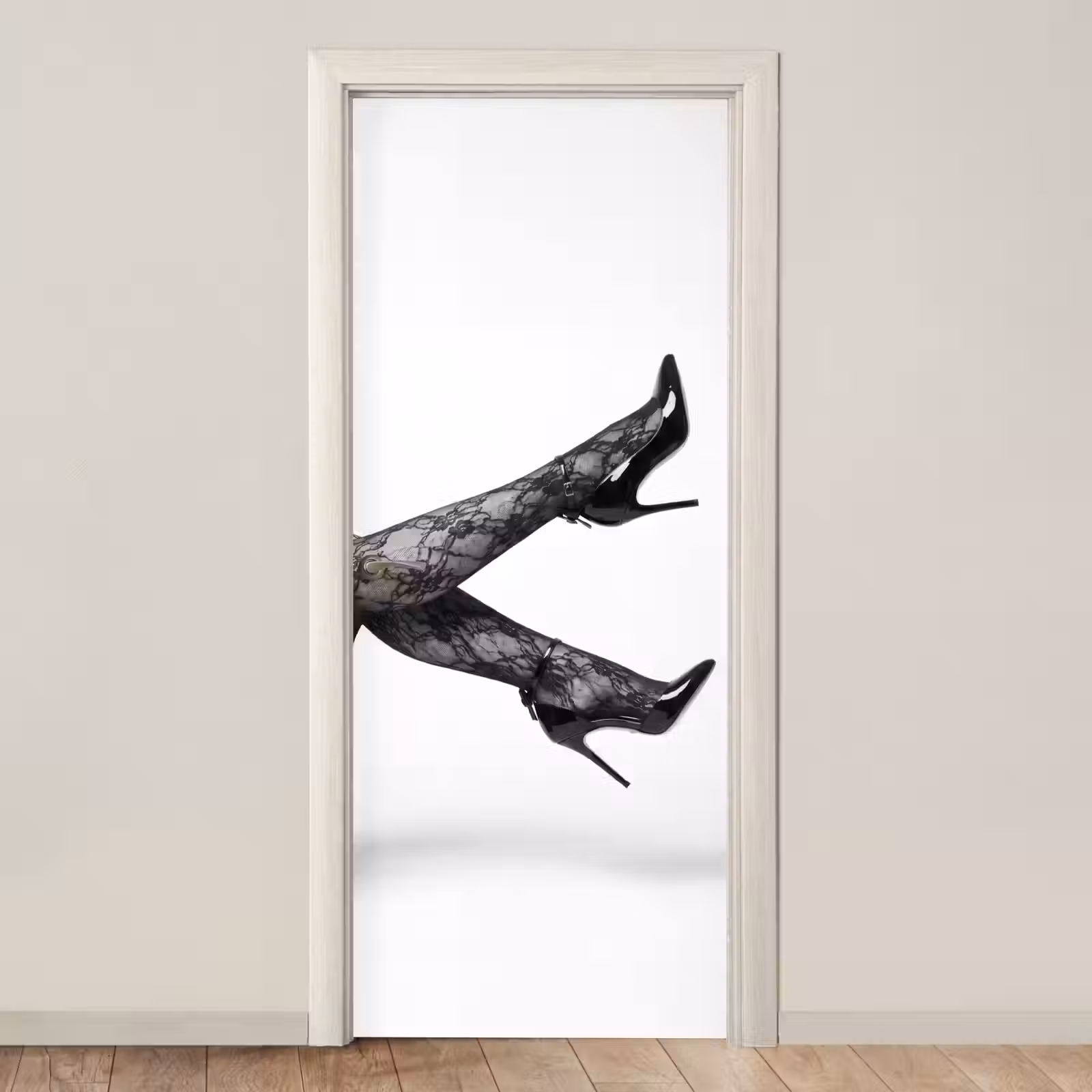 Deursticker - Benen - Kant - Hakken - Zwart - Wit - Uitdagend — 1