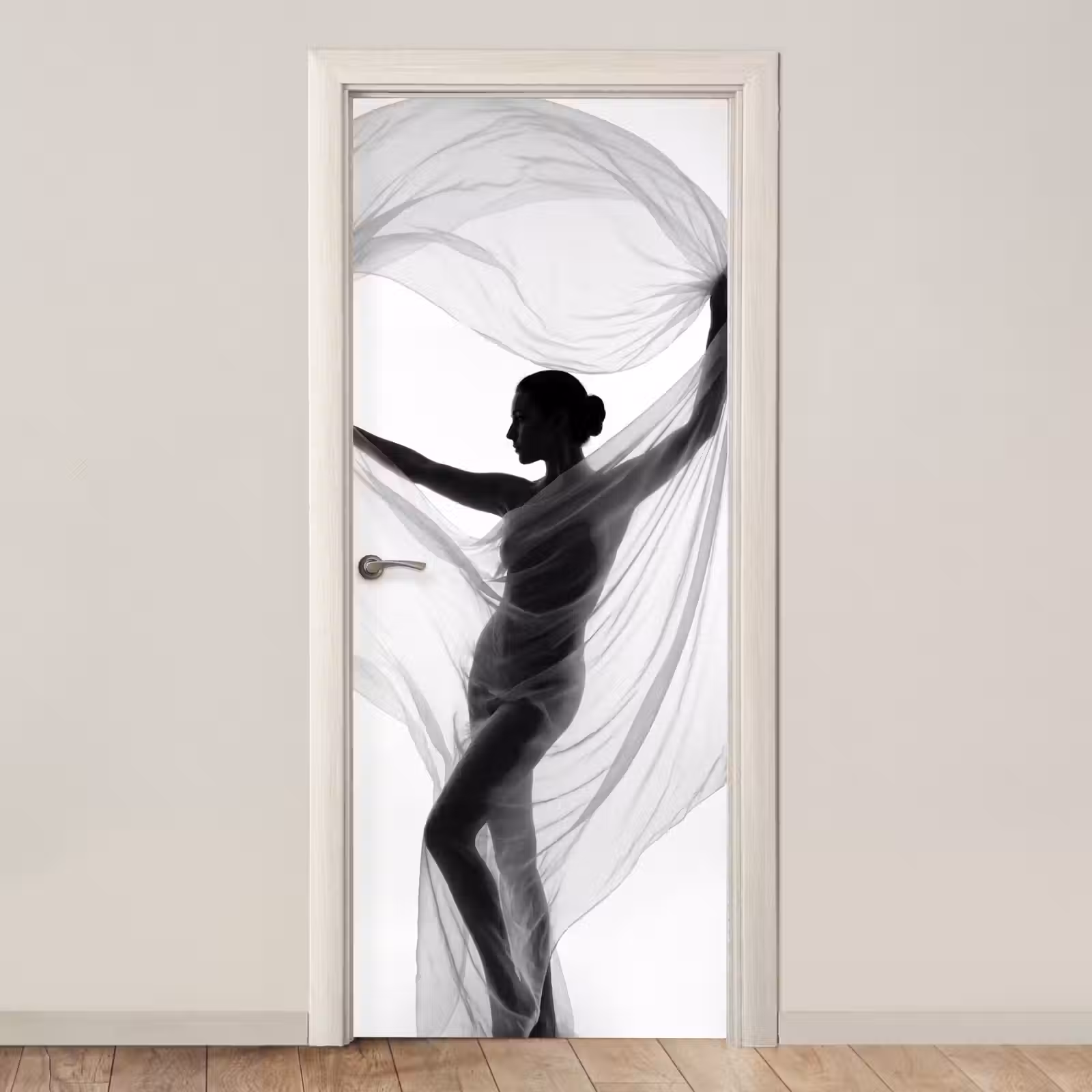 Deursticker - Silhouet - Sluier - Vormen - Zwart - Wit - Sensueel — 1