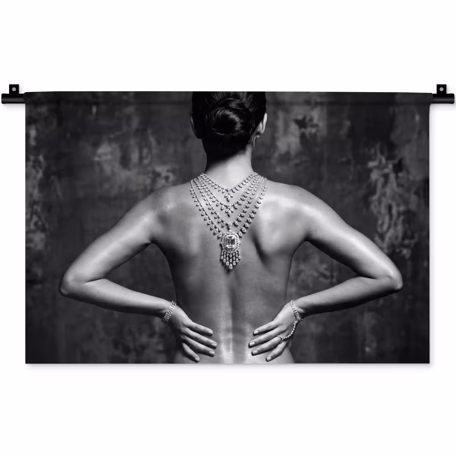 Wandkleed - Rug - Ketting - Portret - Zwart - Wit - Glamour — 1