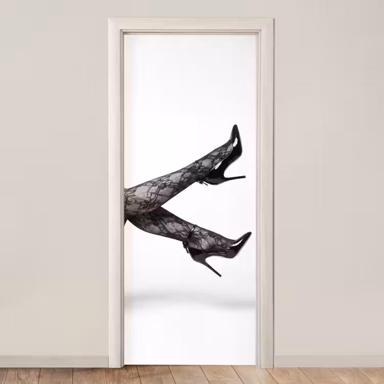 Deursticker - Benen - Kant - Hakken - Zwart - Wit - Uitdagend — 1
