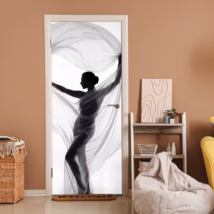 Deursticker - Silhouet - Sluier - Vormen - Zwart - Wit - Sensueel — 2