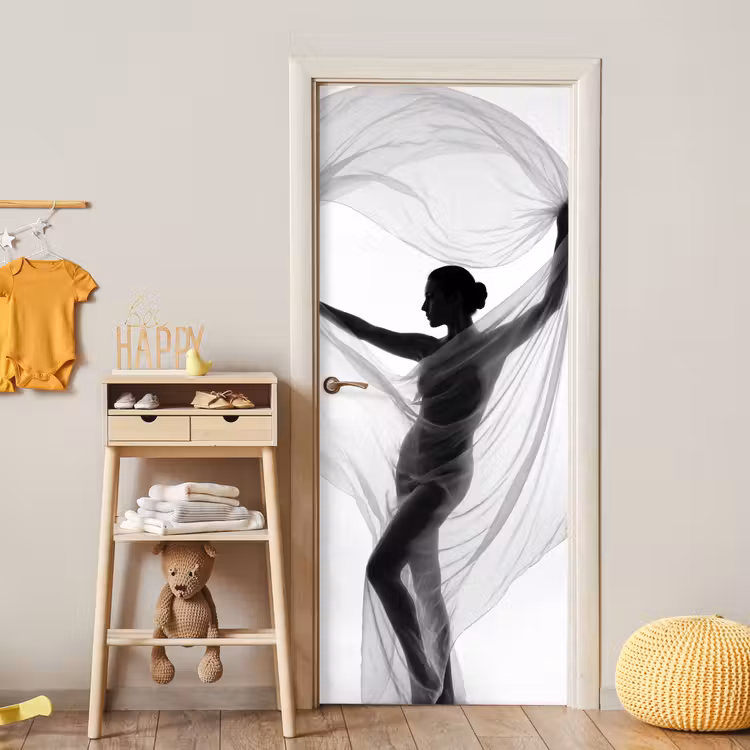 Deursticker - Silhouet - Sluier - Vormen - Zwart - Wit - Sensueel — 6