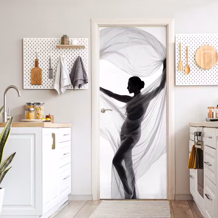 Deursticker - Silhouet - Sluier - Vormen - Zwart - Wit - Sensueel — 7