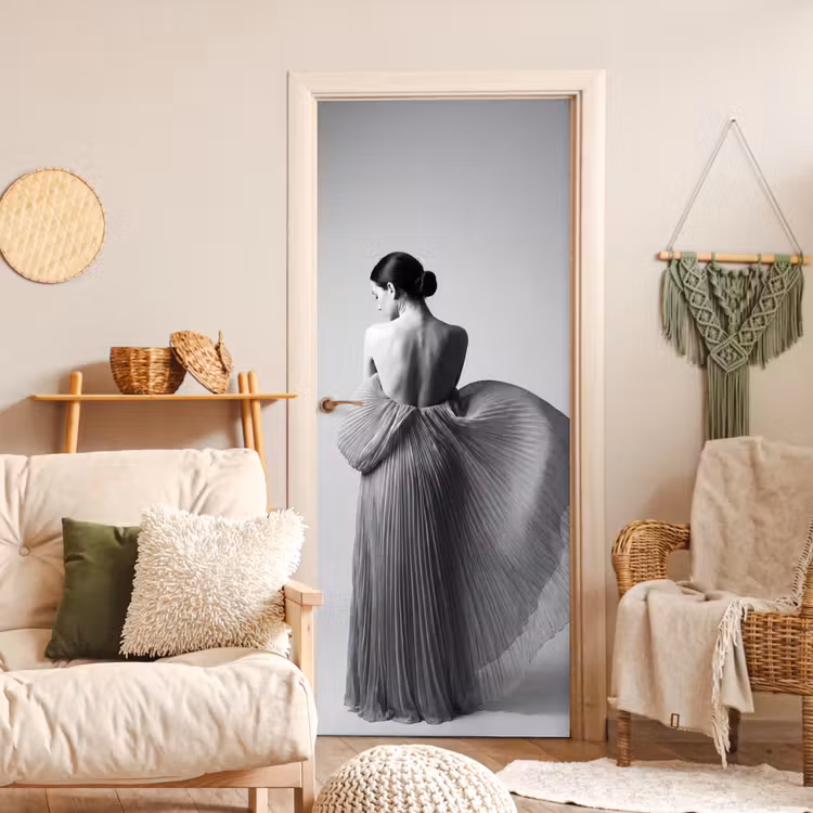 Deursticker - Vrouw - Rug - Textuur - Zwart - Wit - Elegant — 4
